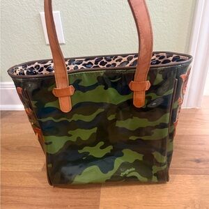 Consuela Green Camo Tote with Brown Handles